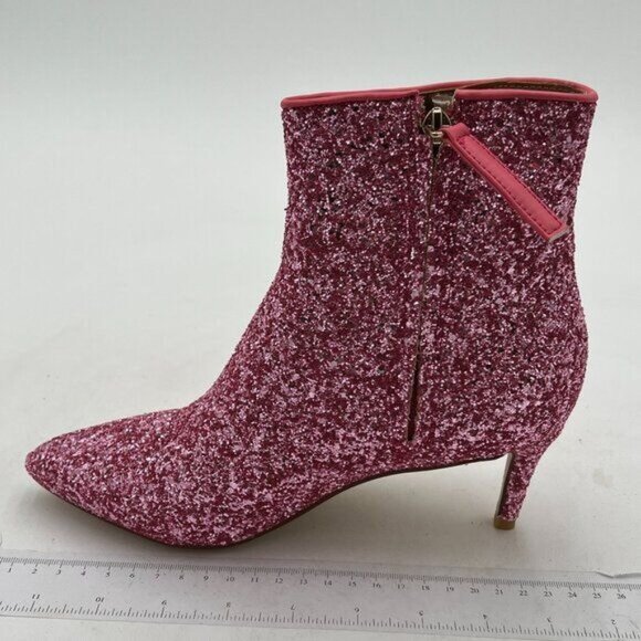 Women Chic Low Kitten Heel Ankle Boots Pointed Closed Toe Side Zipper Prom Glitt - Picture 1 of 7